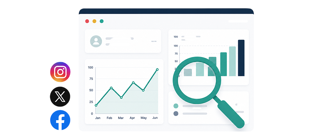 Social listening dashboard with charts and platform mentions